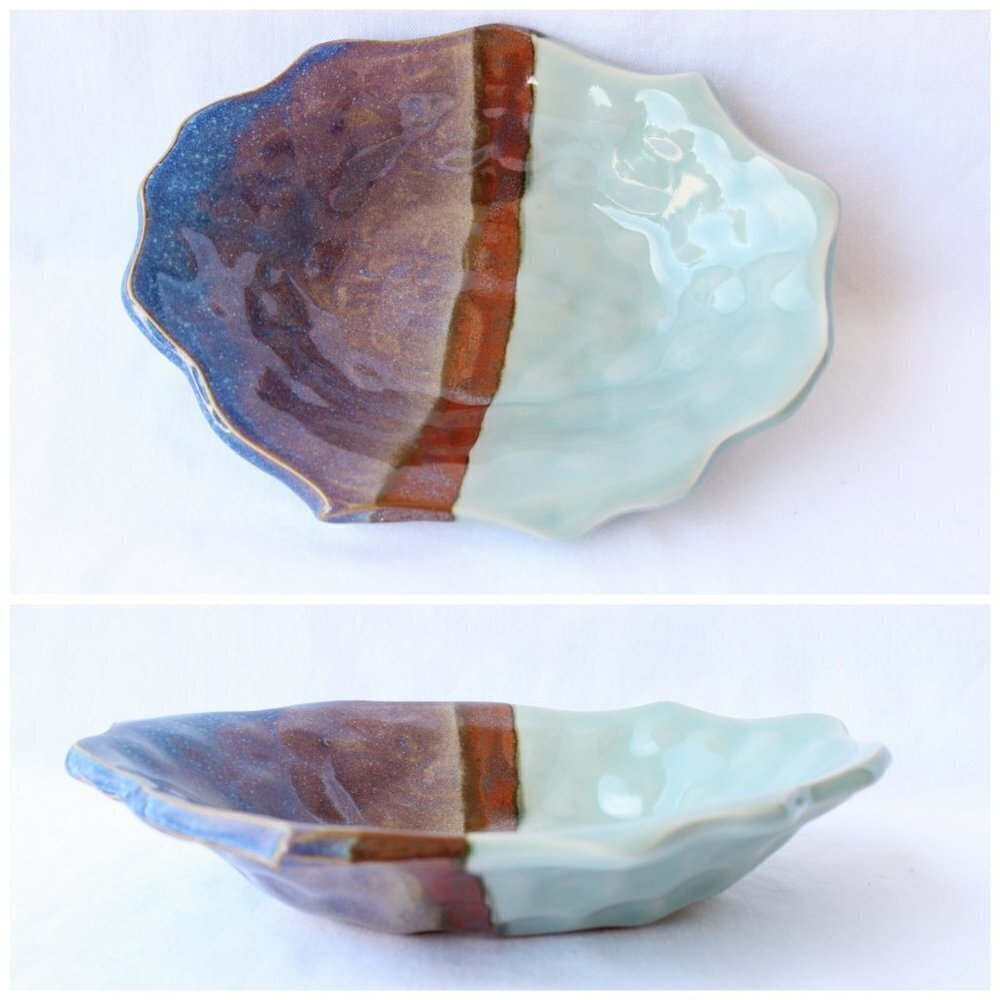 Handmade Ceramic Celadon Bowl Contemporary Organic Shape Pottery Plate Purple